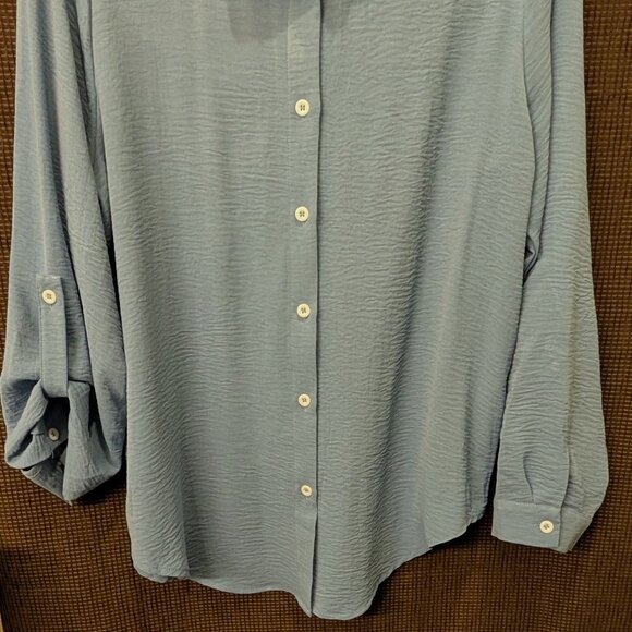 Odo Sali Womens Size XL Long Sleeve Roll Tab Button Front Blouse Blue - Picture 5 of 6